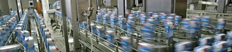 Conveyor belts in a manufacturing plant with multiple rows of packaged products.