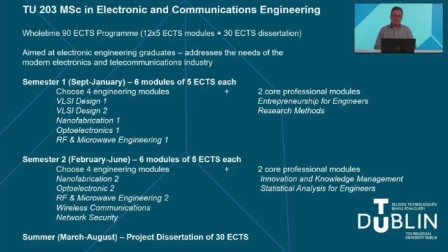 Thumbnail image for TU Dublin Master of Science in Electronic and Communications Engineering -TU203