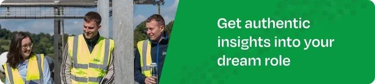 young graduates in high vis vests chatting