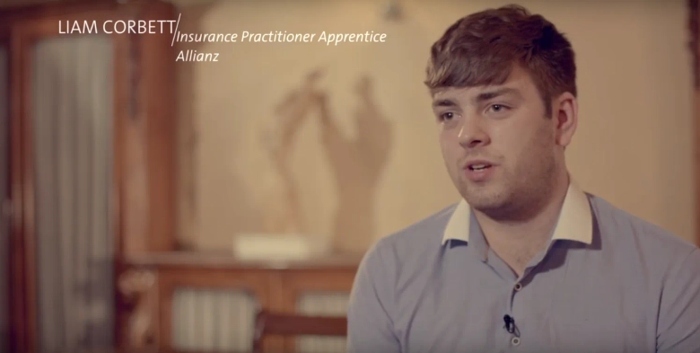 Liam Corbett, an apprentice at Allianz, speaking in an interview setting.