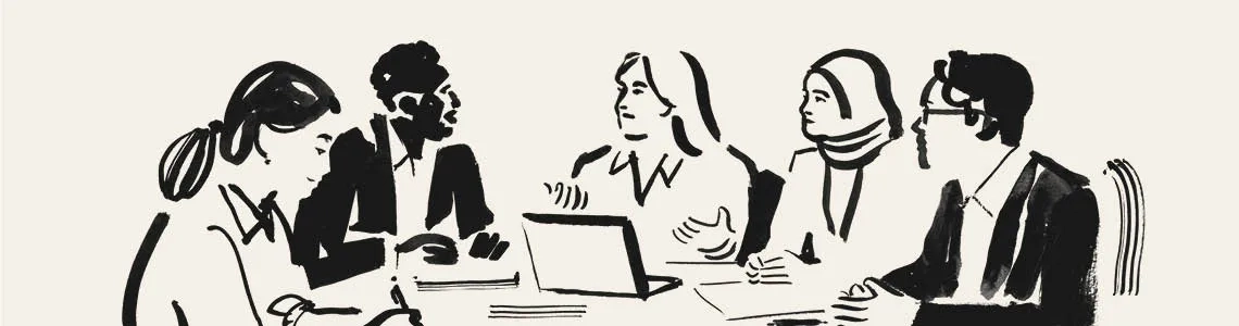A sketch of people in a meeting
