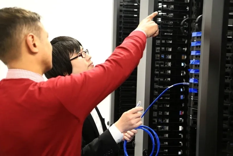 Two people working together