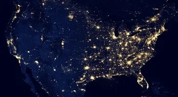 A map of the United States of America at night